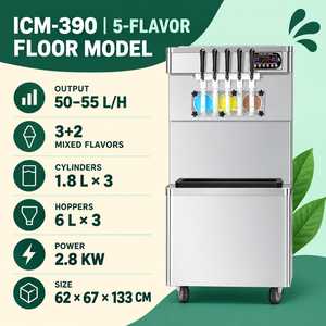 Máquina Vertical de Helado Suave de Acero Inoxidable, 50-55 L/h, 5 Sabores Mixtos, Dispensador Transparente para Catering Comercial ICM-390 - Product Image 3