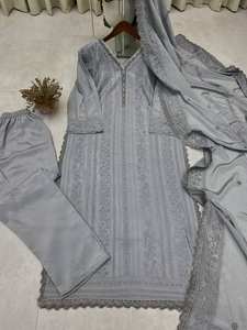 Nouveau Top d'été design-Ensemble palazzo en pure soie Chinon fil de coton brodé travail Style traditionnel pour les occasions de fête - Product Image 4