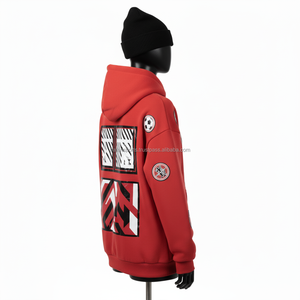 เสื้อฮู้ดขนแกะสำหรับผู้หญิง340 GSM เสื้อมีฮู้ดลำลองสีแดงดีไซน์ปักโลโก้และพิมพ์ลายแบบธรรมดา - Product Image 3