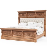 Cadre de lit King Size de luxe, style moderne du milieu du siècle, en teck massif sculpté à la main, avec tête de lit capitonnée, écologique et confortable