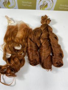 Extensiones de cabello rizado hinchable vietnamita Paquetes Color naranja Cabello rizado crudo 100% Cabello humano vietnamita Super Doble Calidad superior - Product Image 6