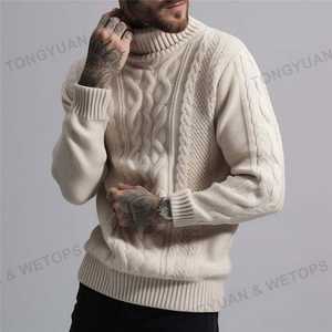 Pull à col roulé en tricot moderne coupe ajustée pour hommes pull-over chaud élégant mode confortable respirant vêtements d'hiver décontractés - Product Image 5