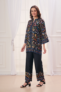 Camisa de manga larga con estampado de lino 100% bordado elegante para mujer, conjunto informal de dos piezas, transpirable, ecológico, de secado rápido - Product Image 5