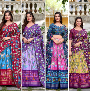 Imprimé Lehenga Patola en soie de Tussar traditionnel nouvellement conçu avec une bordure de tissage Zari pour une tenue de fête de mariage - Product Image 6