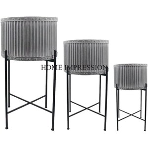 Lot de 4 jardinières galvanisées en métal Offre Spéciale avec support de plateau Finition rustique Jardinière et pots décoratifs pour la maison et le restaurant - Product Image 4