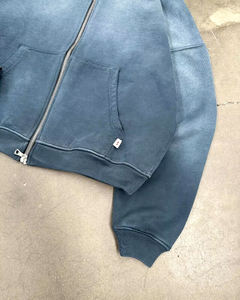 Sweat à capuche zippé vintage Y2K Streetwear délavé au soleil pour homme, en molleton épais 450 GSM en coton français, sweat à capuche zippé uni pour homme - Product Image 3