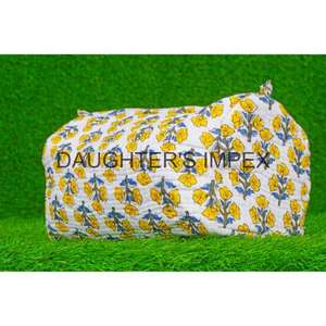 Neceser bohemio Vintage para mujer, neceser grande acolchado de algodón, organizador de cosméticos con cremallera, estampado de bloques, estuche de maquillaje para dama de honor, viaje - Product Image 2