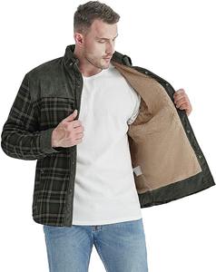 Col montant automne manches longues couleur personnalisée surdimensionné lourd 100% coton flanelle Plaid hommes veste décontracté hommes flanelle veste - Product Image 3