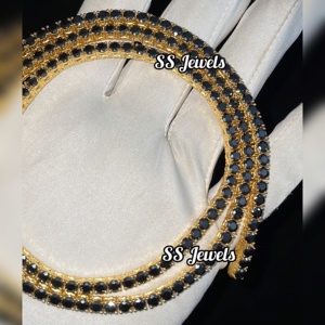 Chaîne de tennis de luxe de 4 mm en argent sterling 925 avec moissanite noire VVS plaquée rhodium, collier de tennis unisexe glacé - Product Image 6