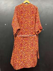 Bohemian Crepe <b>Silk</b> Nonwoven Sari <b>Kimono</b> Robe | Handmade Womens Wrap | Spring/Summer Beachwear Luxury Loungewear Front Gift - Product Image 6