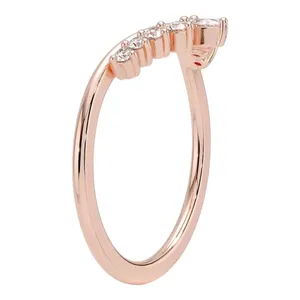 18K Solid Gold <b>Rhodium</b> Plated Chevron Diamond Engagement Wedding Band Pear and Round Cut Contour V-Shape Stacking <b>Ring</b> for Women - Product Image 2