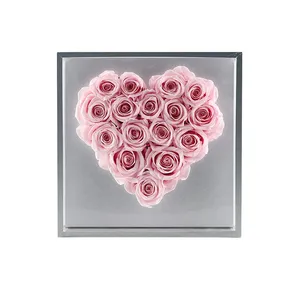 新款雅致风格花卉礼品红玫瑰保存永恒心形天然保存亚克力盒子