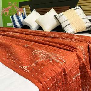 Couvre-lit en coton imprimé à la main élégant, motif palmier, Kantha, pour toutes les saisons, pour un usage domestique - Product Image 4