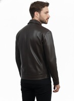 Veste d'hiver pour homme en cuir d'agneau véritable, col montant, fermeture éclair, respirante, coton écologique, grande taille, coupe ample, haute couture