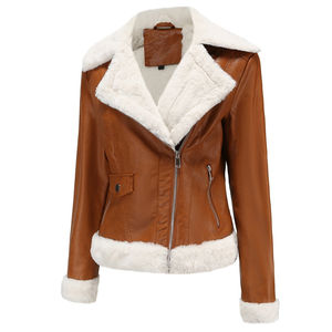 Veste d'hiver de luxe pour femmes véritable peau de mouton coupe-vent fermeture à glissière motif solide Nylon lavé techniques coton rembourré - Product Image 3