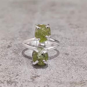 Anillo de Plata de Ley 925 con Piedra Preciosa de Peridoto Natural, Piedra de Nacimiento de Agosto, Doble Piedra, Joyería Hecha a Mano para Navidad - Product Image 5