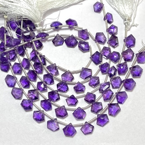Perles de Briolette en forme de pentagone à facettes en améthyste naturelle, pierres précieuses en vrac pour bijoux - Product Image 4