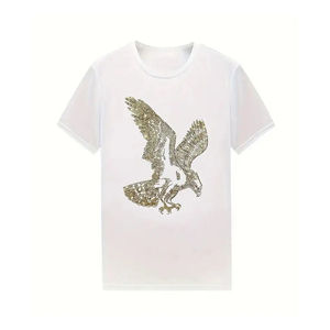 Venta al por mayor OEM hombres camisetas de verano de manga corta de alta calidad 100% algodón cuello redondo con diamantes de imitación de los hombres camiseta - Product Image 2