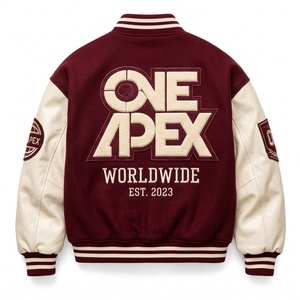 เสื้อแจ็คเก็ตเบสบอลแบบมีฮู้ดสำหรับฤดูหนาว รุ่น Varsitee ONEAPEX INTERNATIONAL ตัวเสื้อทำจากผ้าขนสัตว์ แขนเสื้อทำจากหนัง  รับผลิตแบบ OEM ODM - Product Image 2