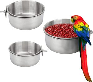 Heavy Quantity Sale Portable Solid Style Stainless Steel Bird Coop Cup with Hook Holder Bird <b>Cage</b> Feeder Bowl and Water Bowl - Product Image 1