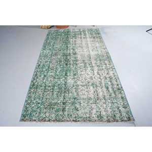 Alfombra Turca Vintage de Lana Verde, 4.4x8.3 pies (134x252 cm) - Product Image 3