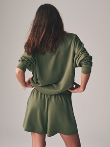 2025 logotipo impreso personalizado de talla grande 100% tela de rizo de algodón otoño ropa casual de gran tamaño 2 uds conjunto corto chándal para mujer - Product Image 3