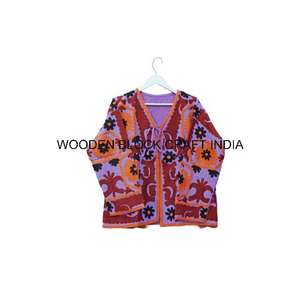 Veste d'hiver en coton 100% tricoté à la main pour filles, style bohème, motif floral, boutonnée, matelassée, Suzani, multicolore, vente en gros - Product Image 2