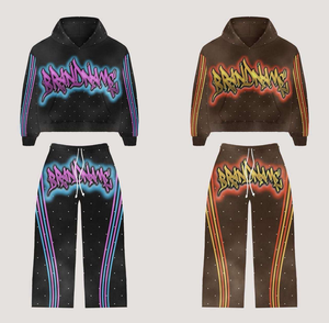 Custom Manufacturer's Plus Size Men's <b>Hip</b> Hop Breathable Streetwear Sunfaded Elastic Waist Heavyweight Rhinestone Tracksuit - Product Image 1