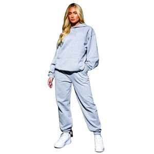 Logo de marque personnalisé 65% coton 35% polyester surdimensionné coupe décontractée gris chiné recharge capuche pour femmes survêtement - Product Image 1