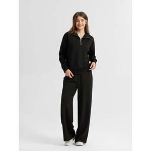 Pantalon droit taille haute pour femme en tissu respirant modal et toile, idéal pour le bureau ou les loisirs, collection printemps, couleurs unies - Product Image 3
