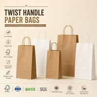 Bolsa de Papel con Asas Retorcidas, Venta al por Mayor, Reciclable, Kraft, para Compras, con Logotipo Personalizado, para Cadenas de Panaderías, Restaurantes, Suministros de Empaque