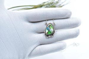 Sterling Silver Necklace With <b>Peacock</b> Dahlia Turquoise Handmade Adjustable Chain <b>Jewelry</b> For Women Artisan Look - Product Image 5