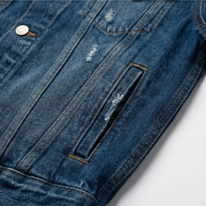 Veste en jean pour homme bleu uni à la vente chaude, tissu respirant de haute qualité, logo réversible sur le devant, vêtements d'extérieur - Product Image 5