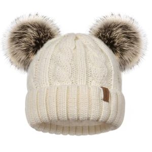 Satin <b>Lined</b> Skull Knit <b>Beanie</b> Hats Unisex Thick Baggy Faux Fur Pompom Winter Ribbed Chunky Hand Drawn Beach Travel - Product Image 1