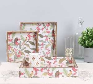 Juego de 3 bandejas de servir de madera MDF hechas a mano con estampado de hojas en esmalte - artículo de moda - duradero - Product Image 3