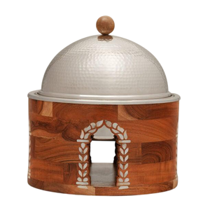 Nouveau Design traditionnel vadrouille travail casserole chauffe-aliments Pot extérieur en bois avec couvercle martelé en métal chauffe-Buffet servant Hotpot - Product Image 1