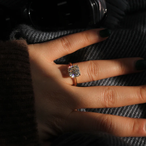 Romantique 3.0 Carat Asscher Lab Grown Diamond Wedding Ring 14K Solid Gold Hide Halo Set Fine Jewelry for Engagement Party - Product Image 5