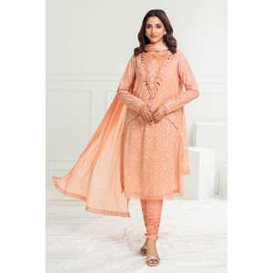 Ensemble de costume 3 pièces non cousu pour femme avec dupatta en soie brûlée imprimée laquée or SP-52046 - Product Image 1