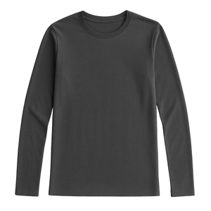 Camiseta de Manga Larga para Mujer, Color Gris Oscuro, Cuello Redondo, 100% Algodón Orgánico de Lujo, Preencogido, Certificado GOTS, Ajuste Clásico, Suave y Premium - Product Image 1