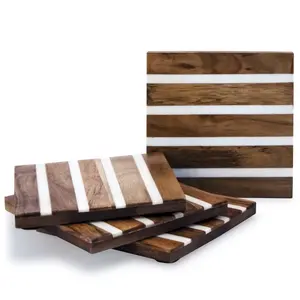 <b>Black</b> Walnut Wood <b>Coaster</b> Set of 4 with Natural Finished Perfect for Home, Dining Decor Accessory Wooden Tea <b>Coasters</b> - Product Image 6