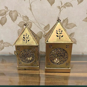 Linterna de Metal decorativa de Ramadán Kareem dorada de lujo, perfecta para regalos de inauguración de la casa, iluminación festiva y celebraciones religiosas - Product Image 1