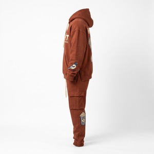 Heavy <b>Fleece</b> Two Piece Tracksuit DTF Print Pullover Hoodie Cargo <b>Joggers</b> 420 GSM Burnt Sienna Custom Logo - Product Image 5