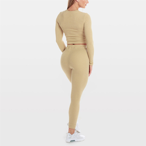 Fashion sexy high waist fitness <b>leggings</b> yoga set custom running <b>leggings</b> <b>women</b> two piece yoga sportswear set with OEM service - Product Image 4
