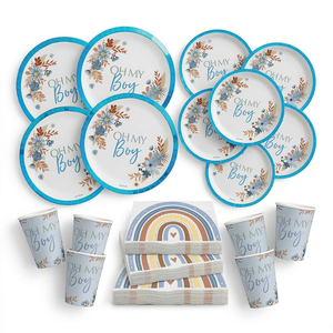 Kit de Vajilla Desechable para Fiestas y Baby Showers Oh My Boy - Platos, Vasos y Servilletas de Papel - Venta al por Mayor Sostenible desde China - Product Image 1
