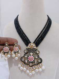 Meenakari pintura artesanía collar pendiente conjunto ligero estilo Vintage con perlas colección única por artesanos expertos - Product Image 2