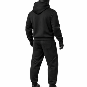 Conjunto de chándal de forro polar grueso para hombre, con sudadera con capucha negra de cremallera completa y pantalones jogger holgados, estilo urbano, OEM personalizado - Product Image 6
