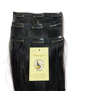 Extensions de cheveux humains indiens 100% humains, sans couture, bruts, vietnamien, cuticules alignées, vierges, lisses, naturelles, noires, avec clips - Product Image 1