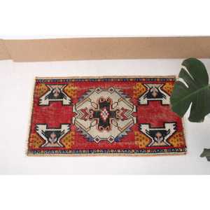 Tapis turc, tapis vintage 1,6x2,9 pieds, tapis persan en laine rouge - Product Image 3