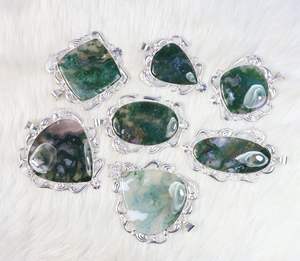 Magnifique pendentif en agate verte mousse, bijou de créateur, vente en gros pour la revente au détail - Product Image 5