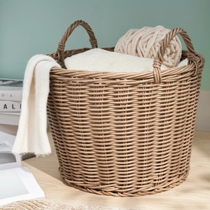 <b>Round</b> Cone Woven Resin <b>Wicker</b> <b>Basket</b> with Handles Handmade Storage <b>Basket</b> Wholesale eco-friendly Made in Viet Nam - Product Image 1